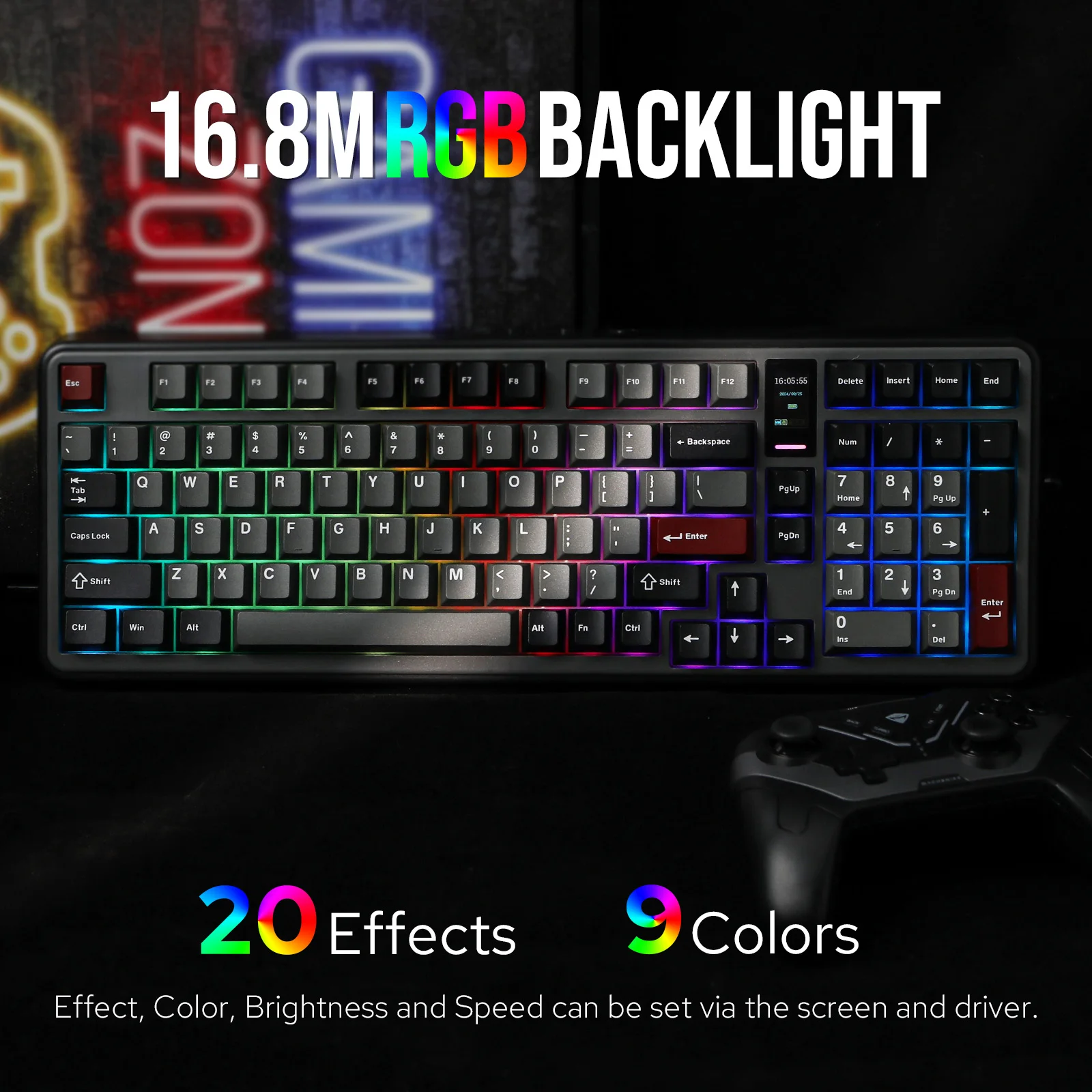 MechLands Vibe99 1800 Layout Gasket-mounted Wired/Bluetooth/2.4GHz Wireless Mechanical Keyboard with 1.06-Inch TFT