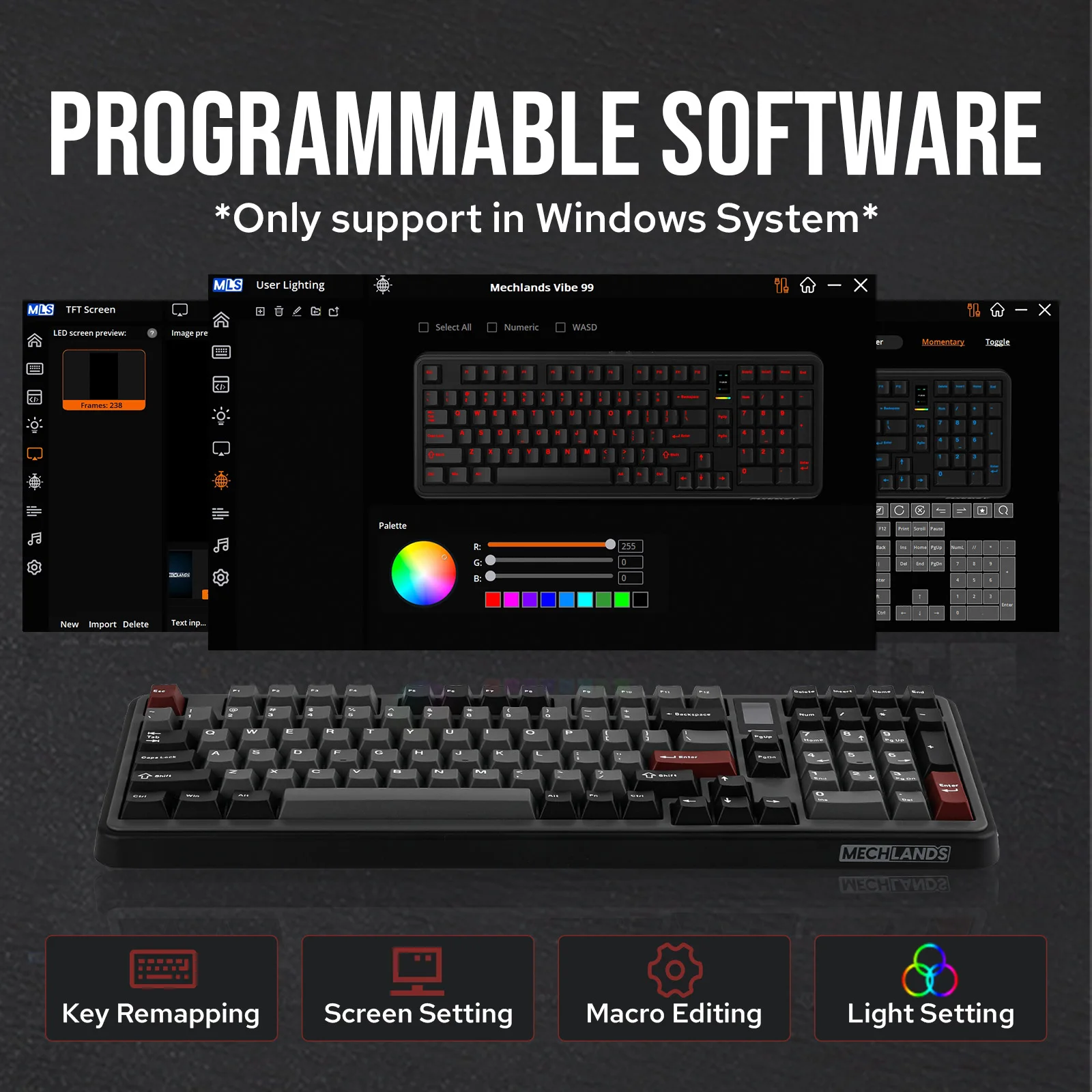 MechLands Vibe99 1800 Layout Gasket-mounted Wired/Bluetooth/2.4GHz Wireless Mechanical Keyboard with 1.06-Inch TFT