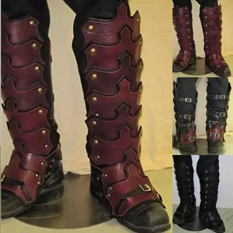 Medieval Larp PU Leather Leg Armor Gothic Greaves Gaiter Viking Knight Costume Kit Cosplay Rider Shoe Boot Cover For Men Medieval Larp PU Leather Leg Armor Gothic Greaves Gaiter Viking Knight Costume Kit Cosplay Rider Shoe Boot Cover For Men