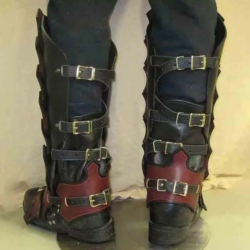 Medieval Larp PU Leather Leg Armor Gothic Greaves Gaiter Viking Knight Costume Kit Cosplay Rider Shoe Boot Cover For Men Medieval Larp PU Leather Leg Armor Gothic Greaves Gaiter Viking Knight Costume Kit Cosplay Rider Shoe Boot Cover For Men