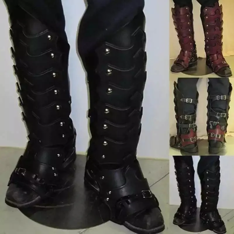 Medieval Larp PU Leather Leg Armor Gothic Greaves Gaiter Viking Knight Costume Kit Cosplay Rider Shoe Boot Cover For Men Medieval Larp PU Leather Leg Armor Gothic Greaves Gaiter Viking Knight Costume Kit Cosplay Rider Shoe Boot Cover For Men