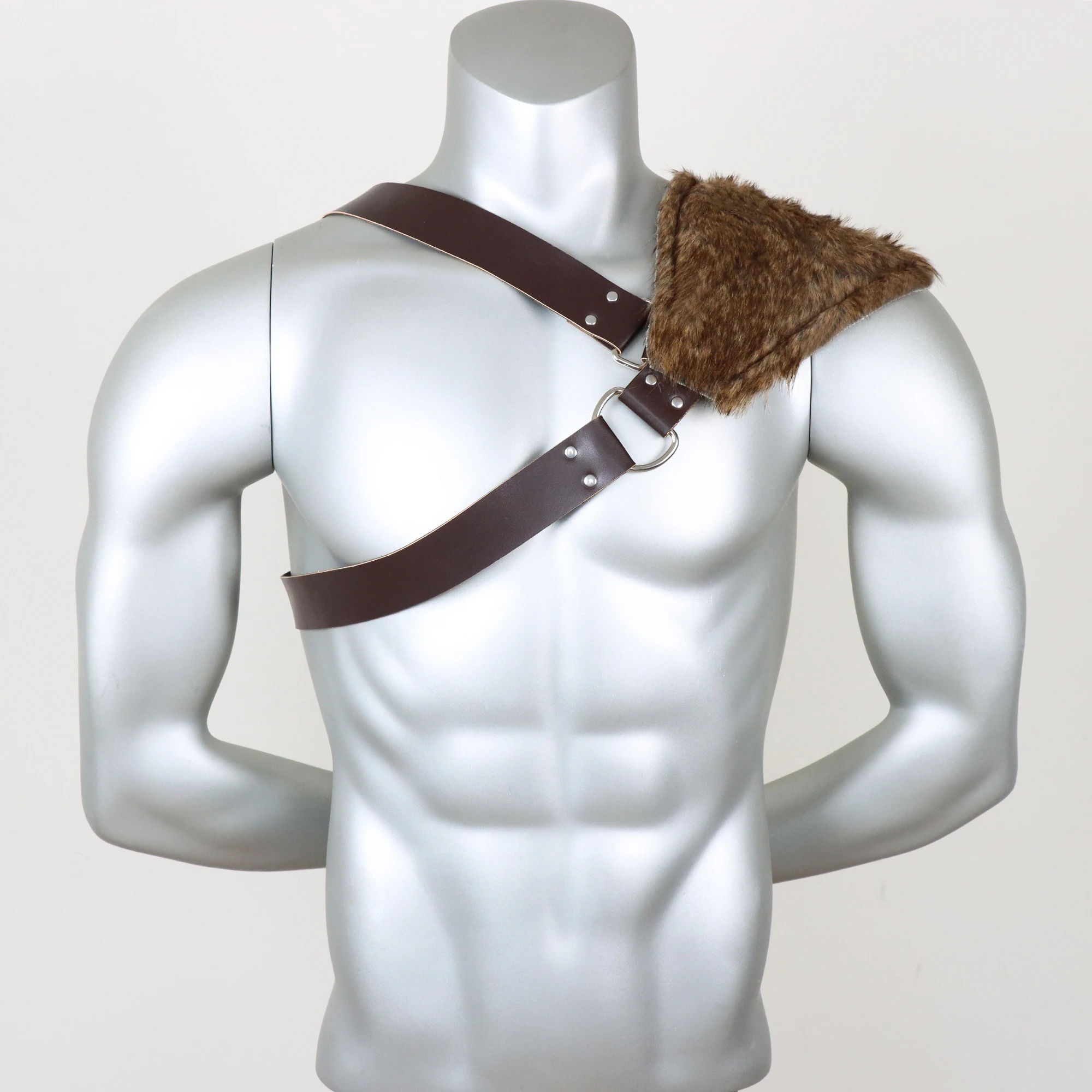 Medieval Viking Belt the Renaissance Knight Accessories with Fur Shoulder Armor Suit PU Leather Role Playing Accessories