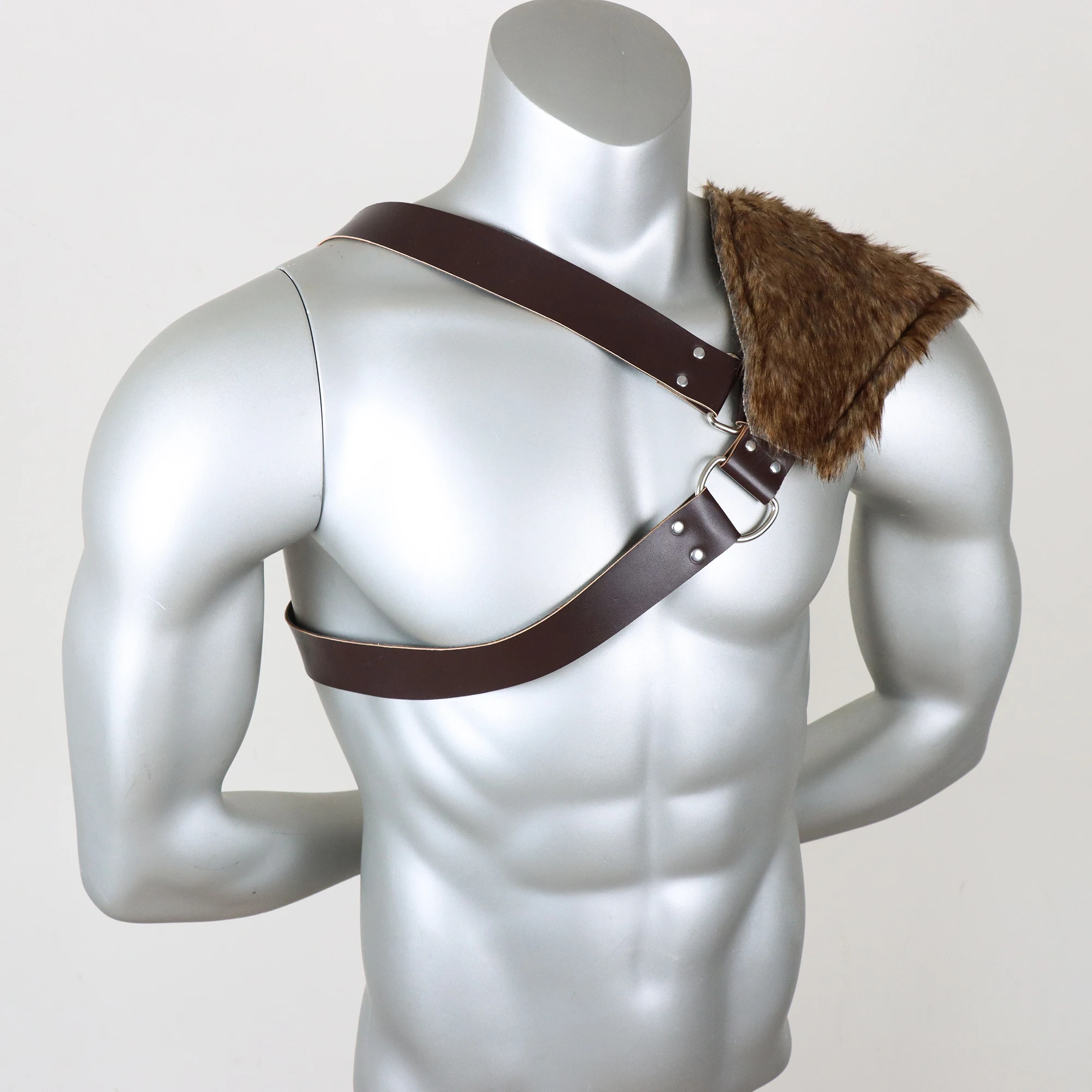 Medieval Viking Belt the Renaissance Knight Accessories with Fur Shoulder Armor Suit PU Leather Role Playing Accessories