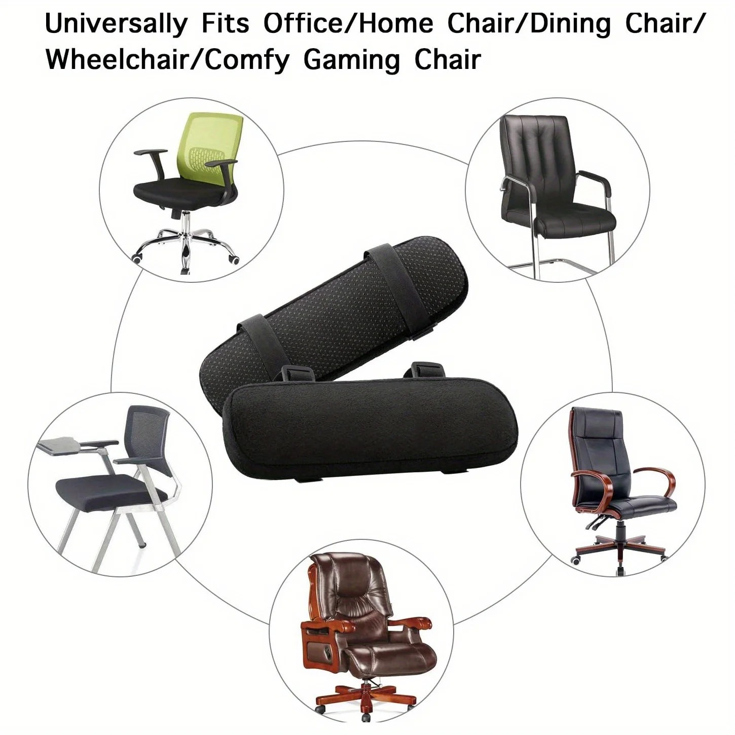 Memory Foam Armrest Pads for Office Chair Elbow Support Cushion for Arm Pressure Relief, Universal Fit Covers for Desk