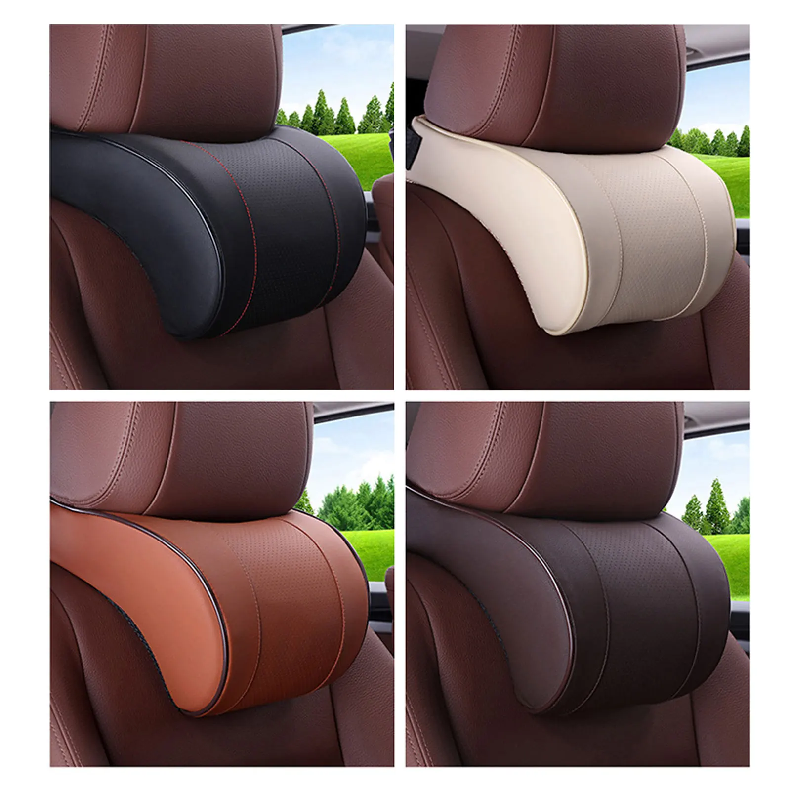 Memory Foam Car Neck Pillow PU Leather Car Headrest Pillows Car Neck Rest Seat Headrest Cushion Pad For Auto Interior