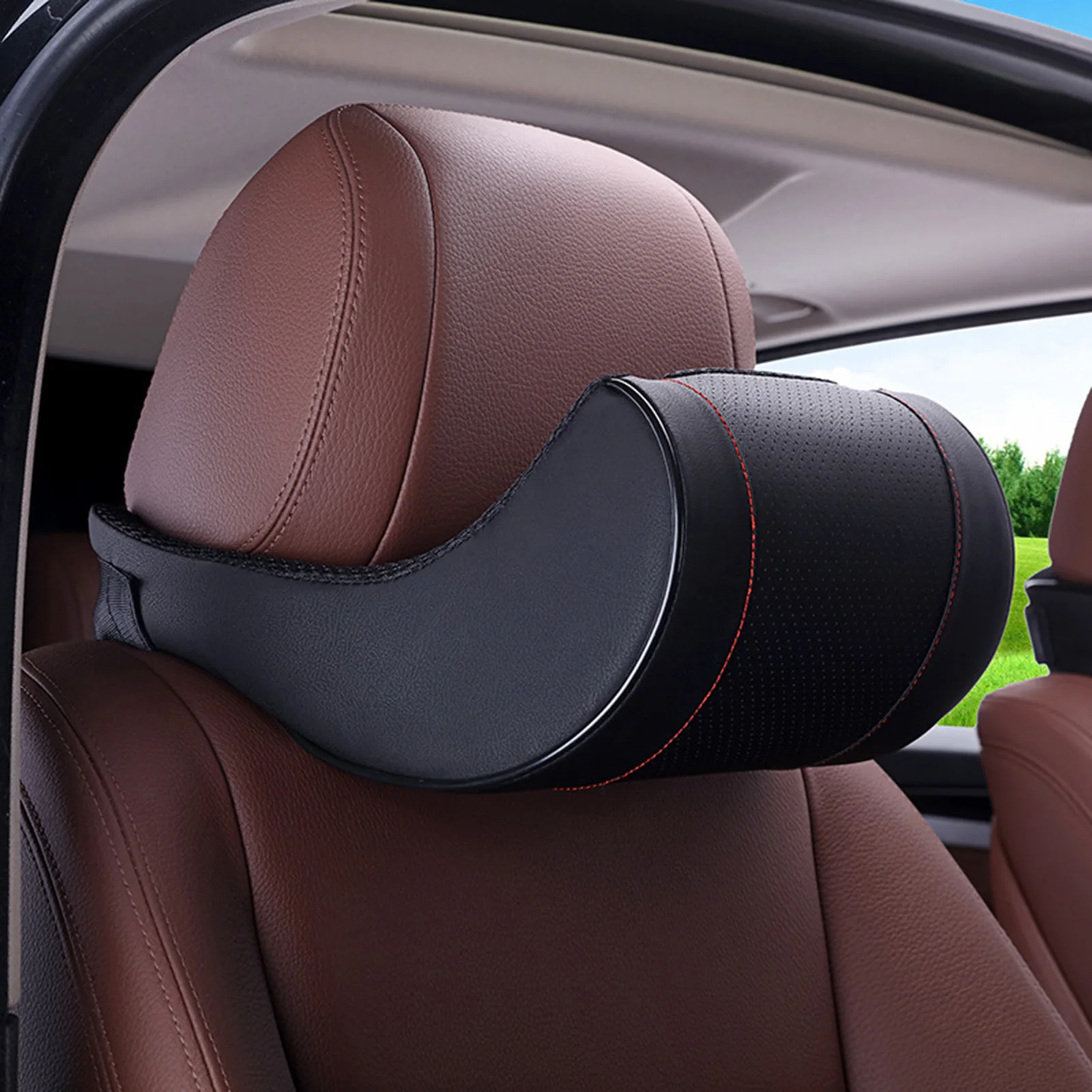 Memory Foam Car Neck Pillow PU Leather Car Headrest Pillows Car Neck Rest Seat Headrest Cushion Pad For Auto Interior