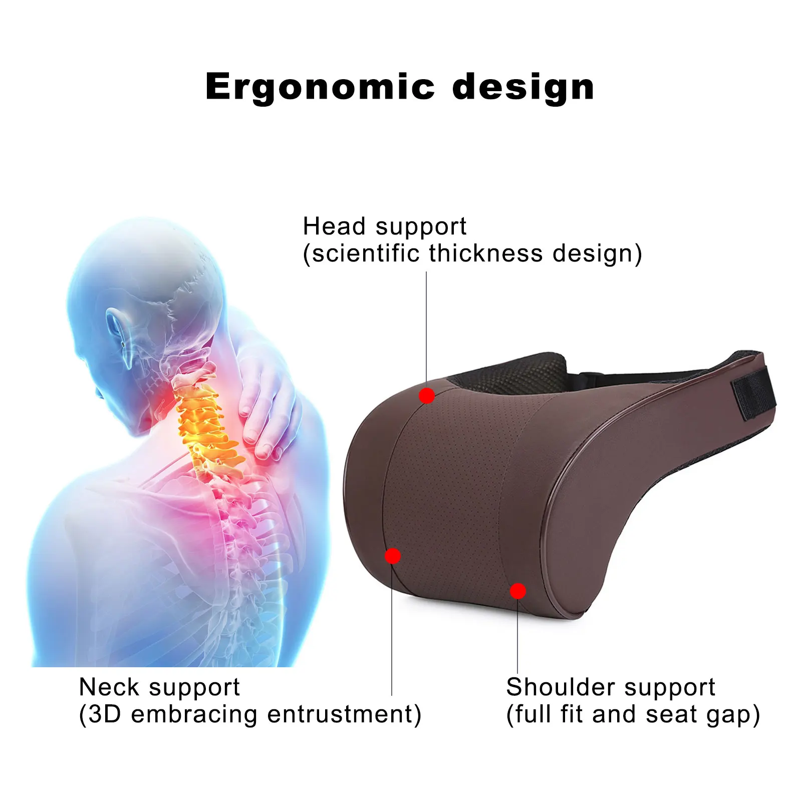 Memory Foam Car Neck Pillow PU Leather Car Headrest Pillows Car Neck Rest Seat Headrest Cushion Pad For Auto Interior