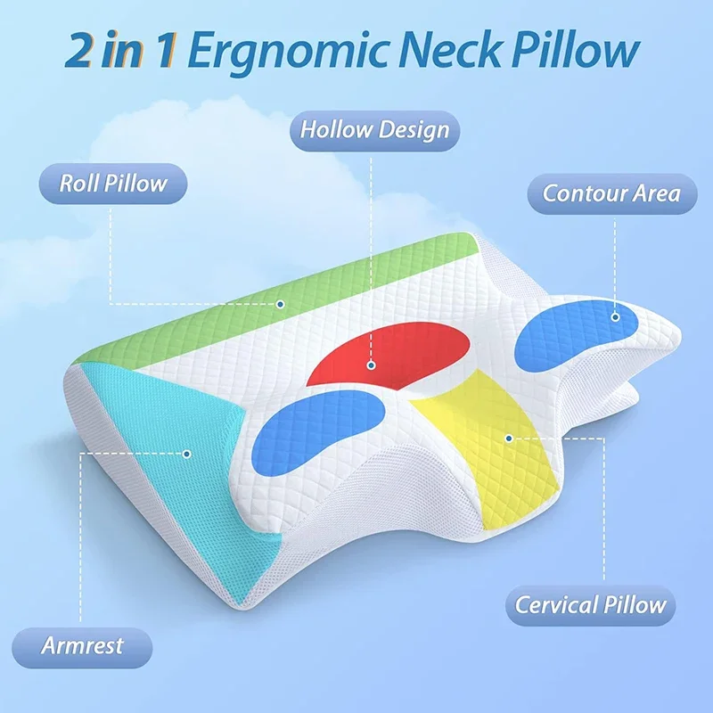 Memory Foam Cervical Pillow, 2 in 1 Ergonomic Contour Orthopedic Pillow for Neck Pain, Contoured Support Pillows,Neck Memory Foam Cervical Pillow, 2 in 1 Ergonomic Contour Orthopedic Pillow for Neck Pain, Contoured Support Pillows,Neck