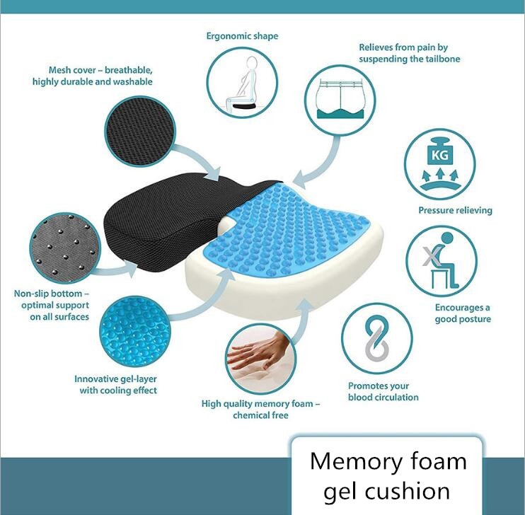Memory Foam Chair Cushion Pad with Cooling Gel