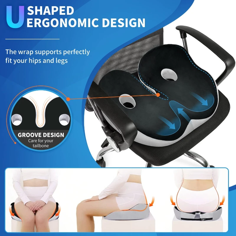 Memory Foam Seat Cushion Office Chair Cushion Chair Pad for Car Seat All-Day Sitting Tailbone Sciatica Pain Relief