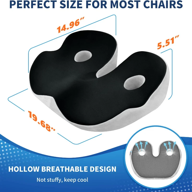 Memory Foam Seat Cushion Office Chair Cushion Chair Pad for Car Seat All-Day Sitting Tailbone Sciatica Pain Relief