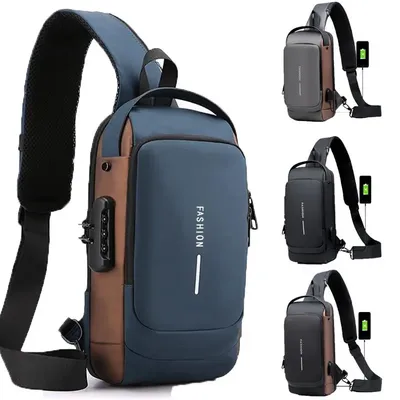 Men Anti Theft Chest Bag Shoulder Bags USB Charging Crossbody Package School Short Trip Messengers Bags Men's Oxford