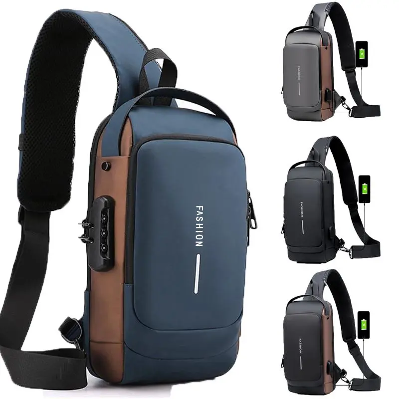 Men Anti Theft Chest Bag Shoulder Bags USB Charging Crossbody Package School Short Trip Messengers Bags Men's Oxford Men Anti Theft Chest Bag Shoulder Bags USB Charging Crossbody Package School Short Trip Messengers Bags Men's Oxford