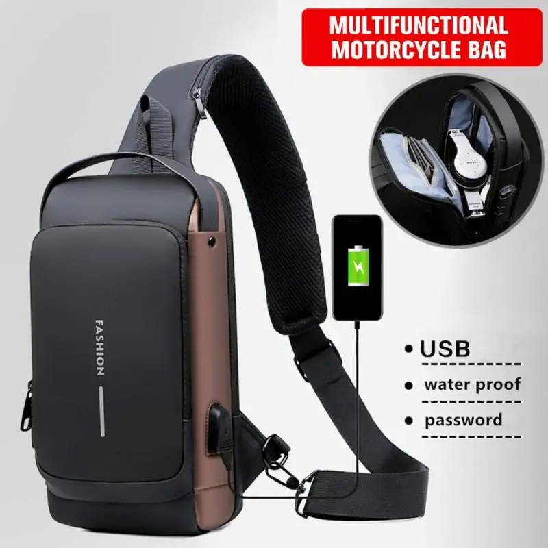 Men Anti Theft Chest Bag Shoulder Bags USB Charging Crossbody Package School Short Trip Messengers Bags Men's Oxford