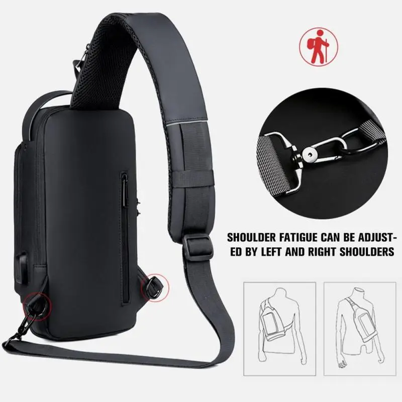 Men Anti Theft Chest Bag Shoulder Bags USB Charging Crossbody Package School Short Trip Messengers Bags Men's Oxford