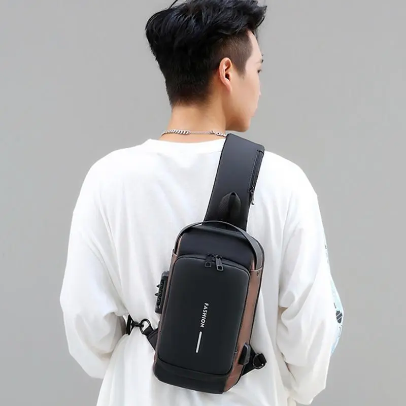 Men Anti Theft Chest Bag Shoulder Bags USB Charging Crossbody Package School Short Trip Messengers Bags Men's Oxford