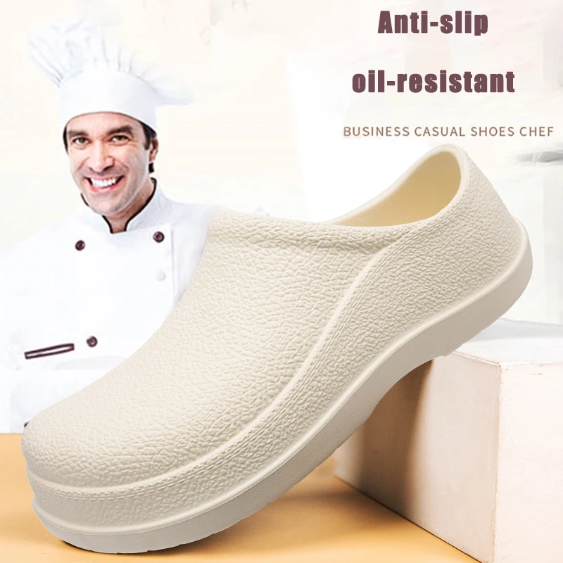Men Chef Shoes Man Summer Beach Slippers Water-proof Oil-proof Kitchen Shoes Non-slip Garden Clogs Hotel Work Shoe EVA