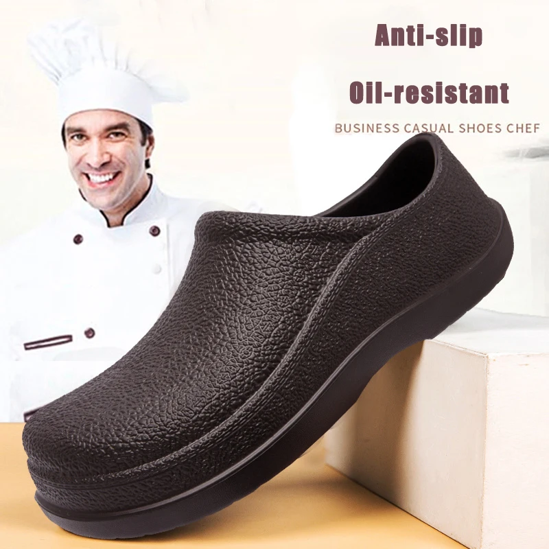 Men Chef Shoes Man Summer Beach Slippers Water-proof Oil-proof Kitchen Shoes Non-slip Garden Clogs Hotel Work Shoe EVA