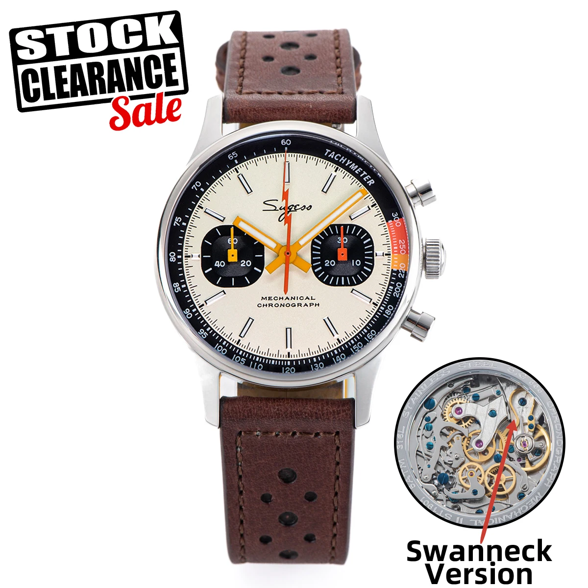 Men Chronograph Watch Mechanical Wristwatches with Seagull ST19 Swanneck Movement Pilot Sapphire Crystal Racing