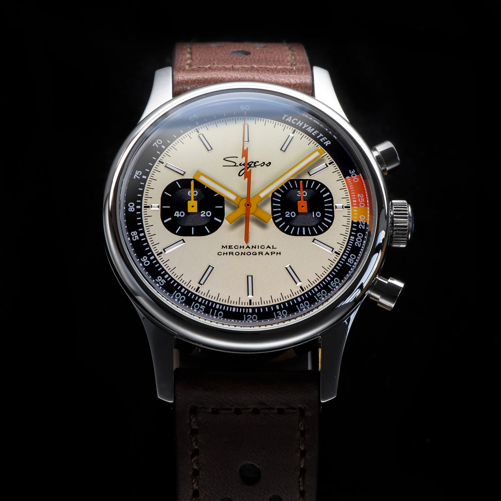 Men Chronograph Watch Mechanical Wristwatches with Seagull ST19 Swanneck Movement Pilot Sapphire Crystal Racing