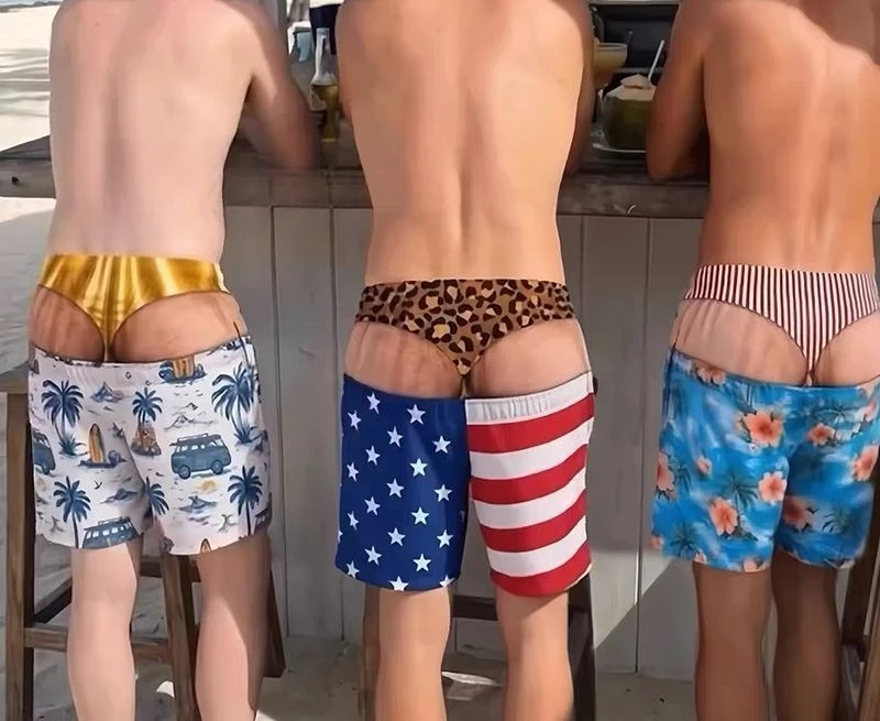 Men Funny Fake Two Piece Boardshorts Optical Illusion Thong Print Beach Shorts Novelty Hilarious Swim Trunks for Summer Men Funny Fake Two Piece Boardshorts Optical Illusion Thong Print Beach Shorts Novelty Hilarious Swim Trunks for Summer