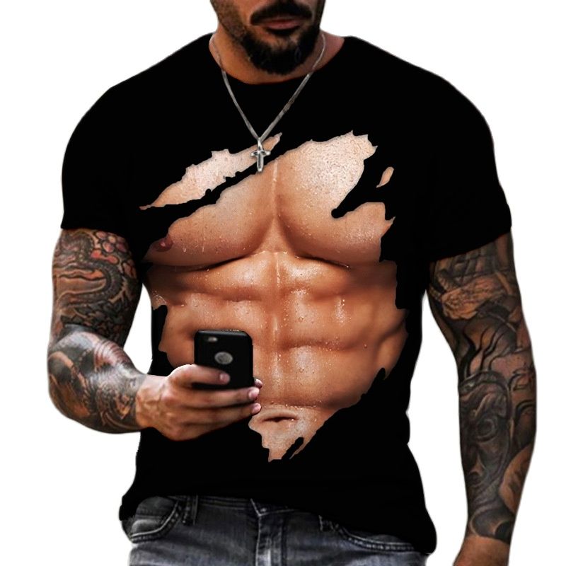 Men Funny Print Fake Muscle Shirt