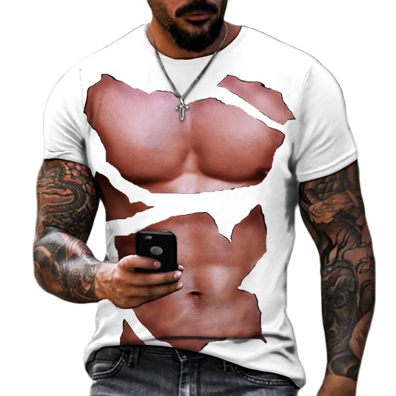 Men Funny Print Fake Muscle Shirt