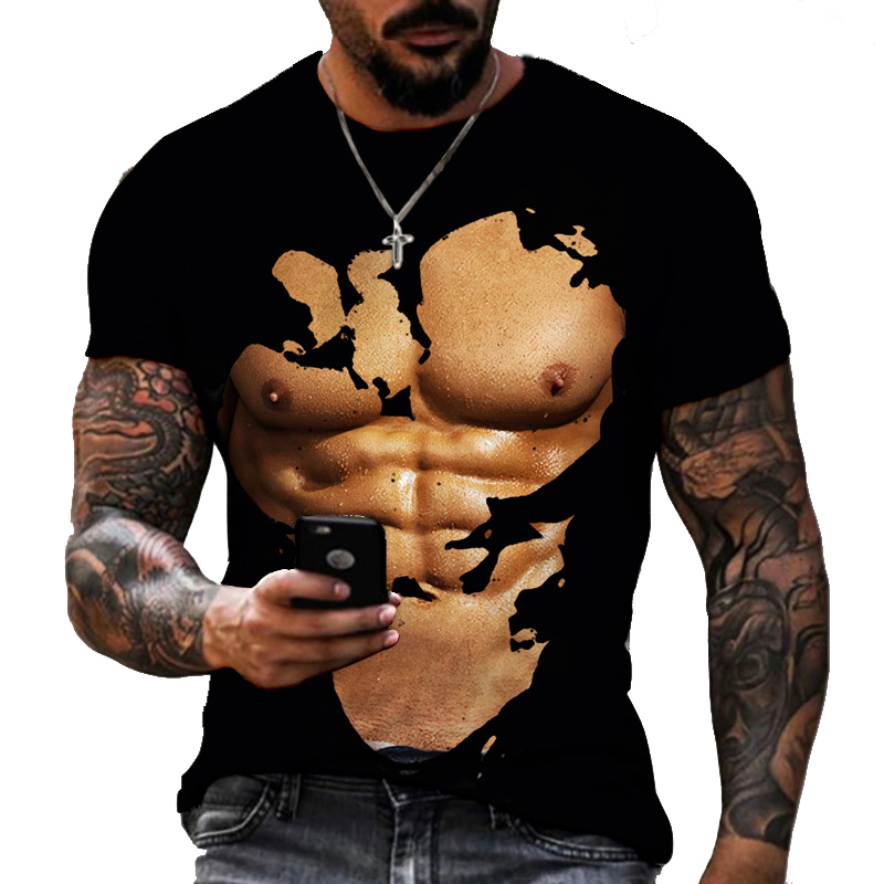Men Funny Print Fake Muscle Shirt