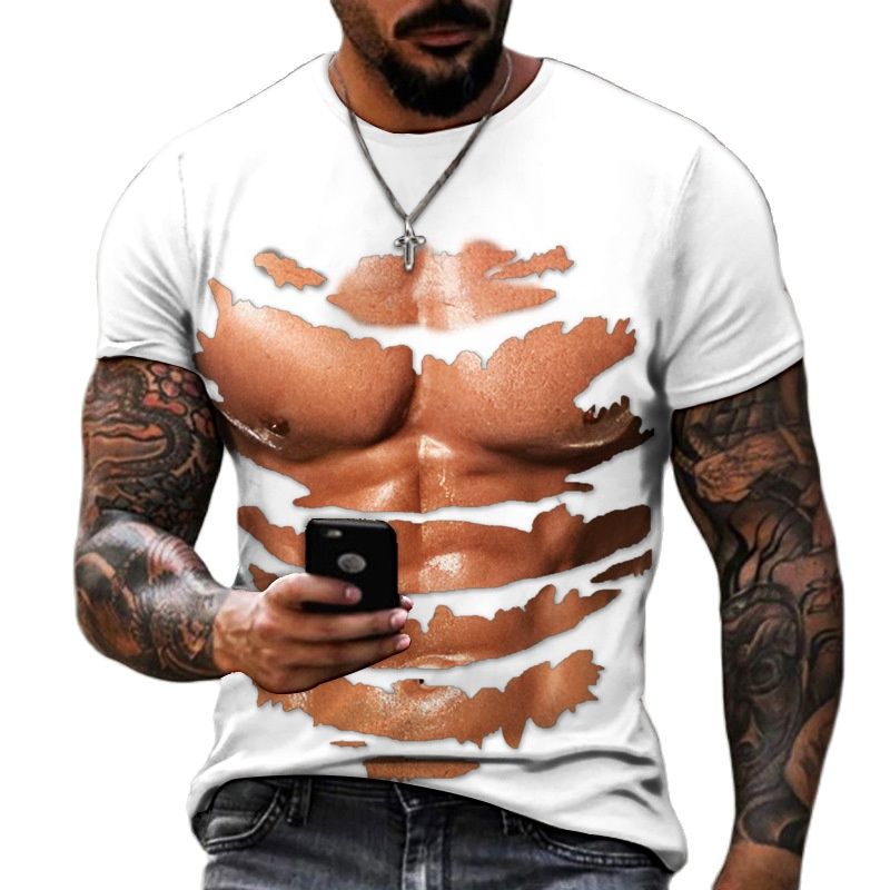 Men Funny Print Fake Muscle Shirt