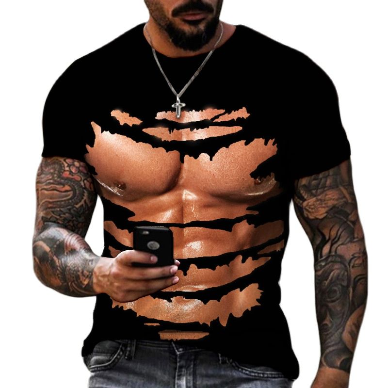 Men Funny Print Fake Muscle Shirt