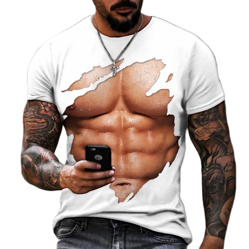 Men Funny Print Fake Muscle Shirt