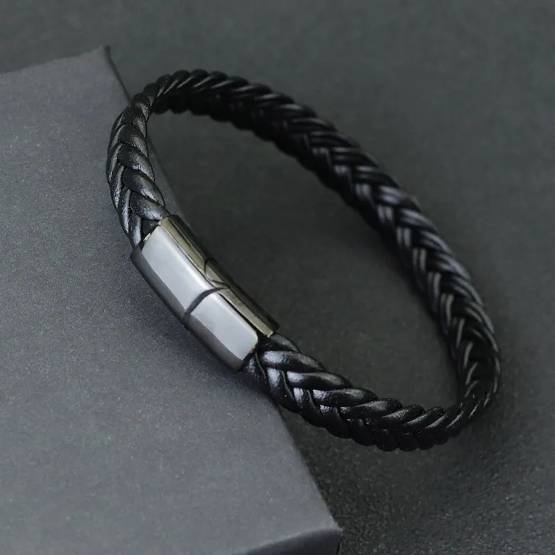 Men Leather Bracelet Unfading Stainless Steel Braclet Surf Cable Braslet