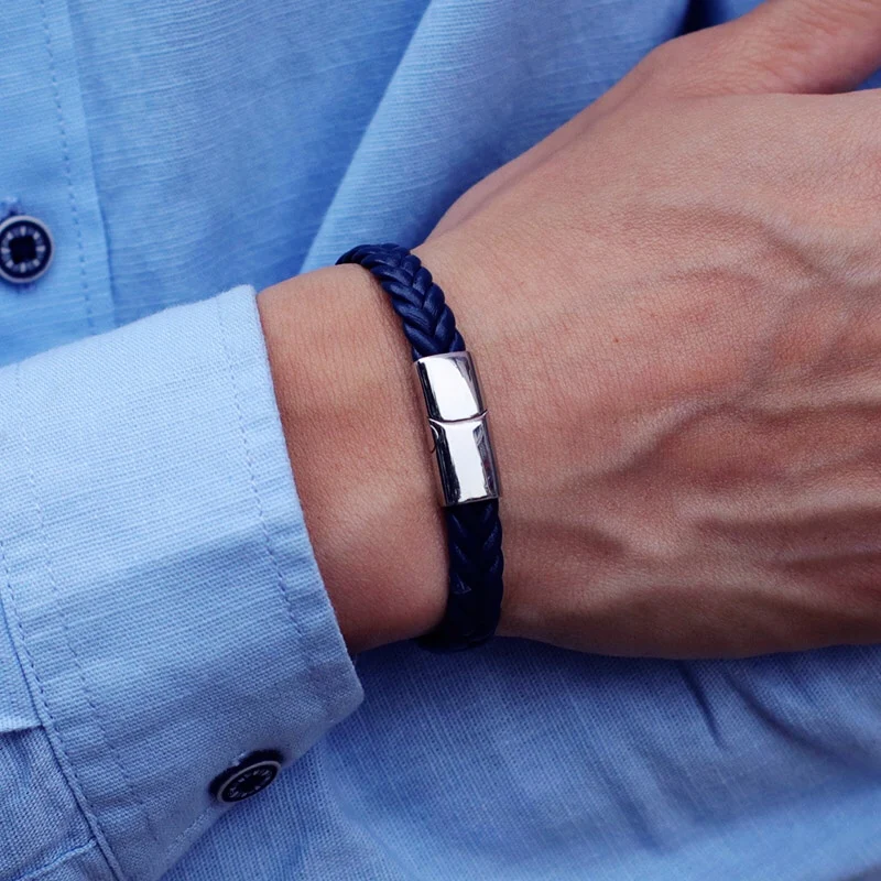 Men Leather Bracelet Unfading Stainless Steel Braclet Surf Cable Braslet Men Leather Bracelet Unfading Stainless Steel Braclet Surf Cable Braslet