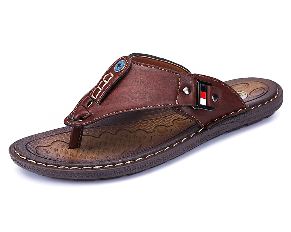 Men Leather Flip Flops Non-Slide Men Leather Flip Flops Non-Slide