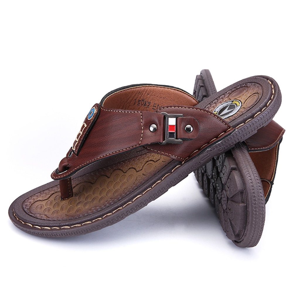 Men Leather Flip Flops Non-Slide