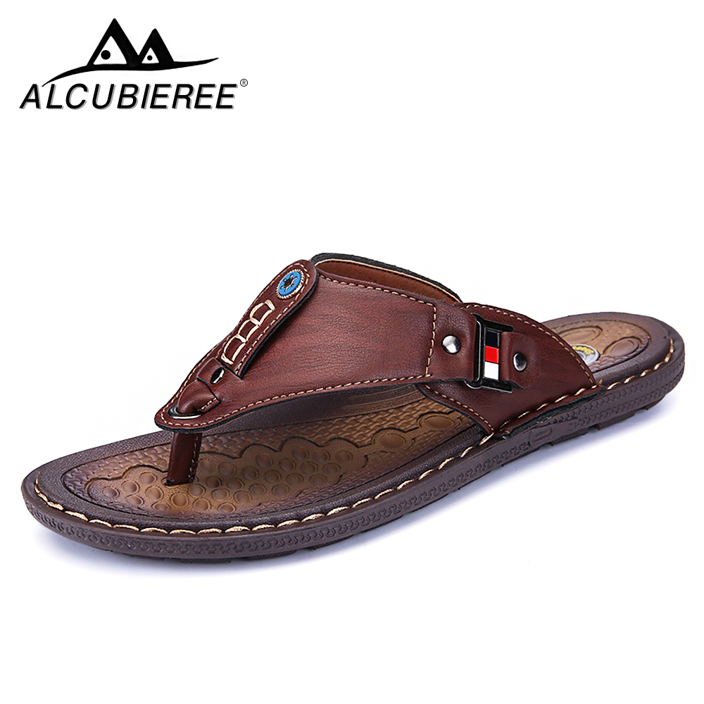 Men Leather Flip Flops Non-Slide