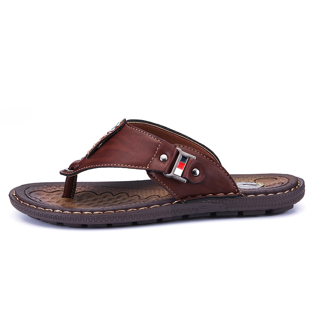 Men Leather Flip Flops Non-Slide