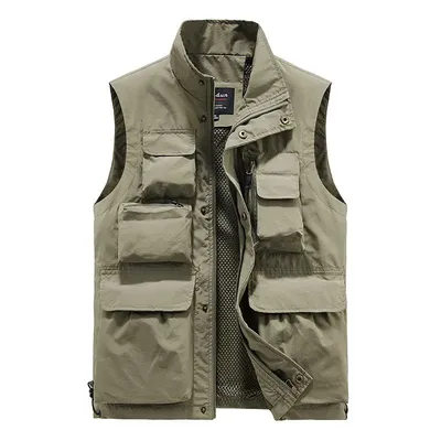 Men Outdoor Vest Multi-Pocket Solid Color Fishing Director Reporter Work Waistcoat Photography Casual Vest Jacket Men Outdoor Vest Multi-Pocket Solid Color Fishing Director Reporter Work Waistcoat Photography Casual Vest Jacket