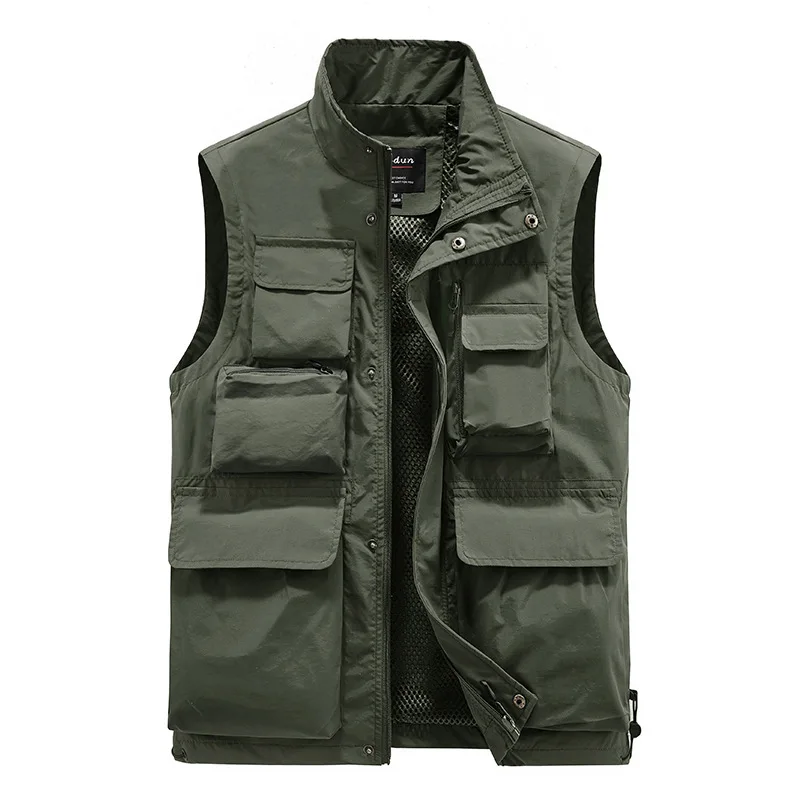 Men Outdoor Vest Multi-Pocket Solid Color Fishing Director Reporter Work Waistcoat Photography Casual Vest Jacket Men Outdoor Vest Multi-Pocket Solid Color Fishing Director Reporter Work Waistcoat Photography Casual Vest Jacket
