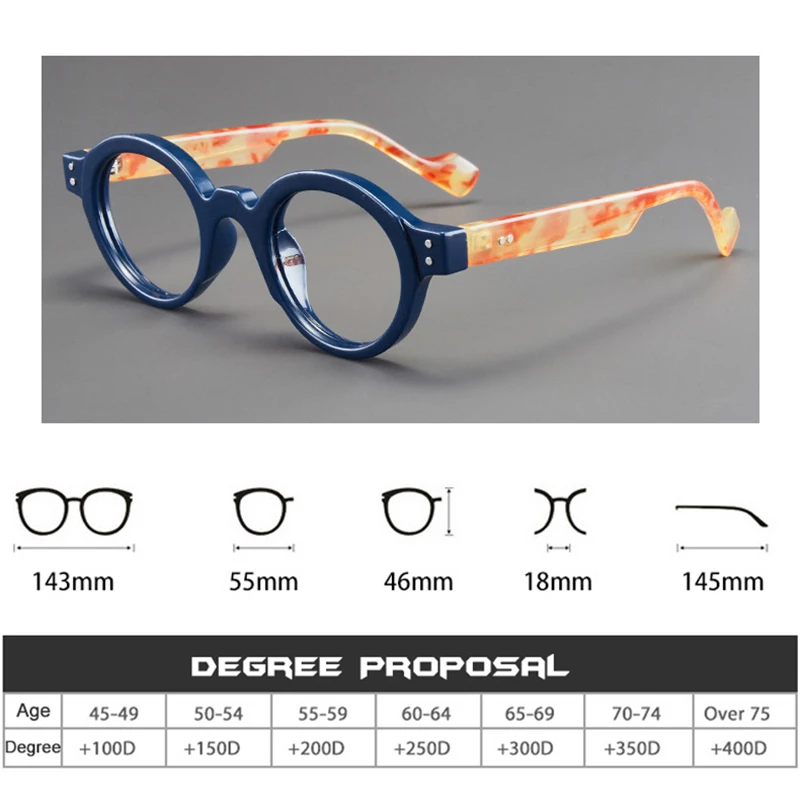 Men Retro Reading Glasses Anti Blue Light Eyewear Trend Ultra-lightweight Round Frame Women Presbyopic Eyeglasses Frame