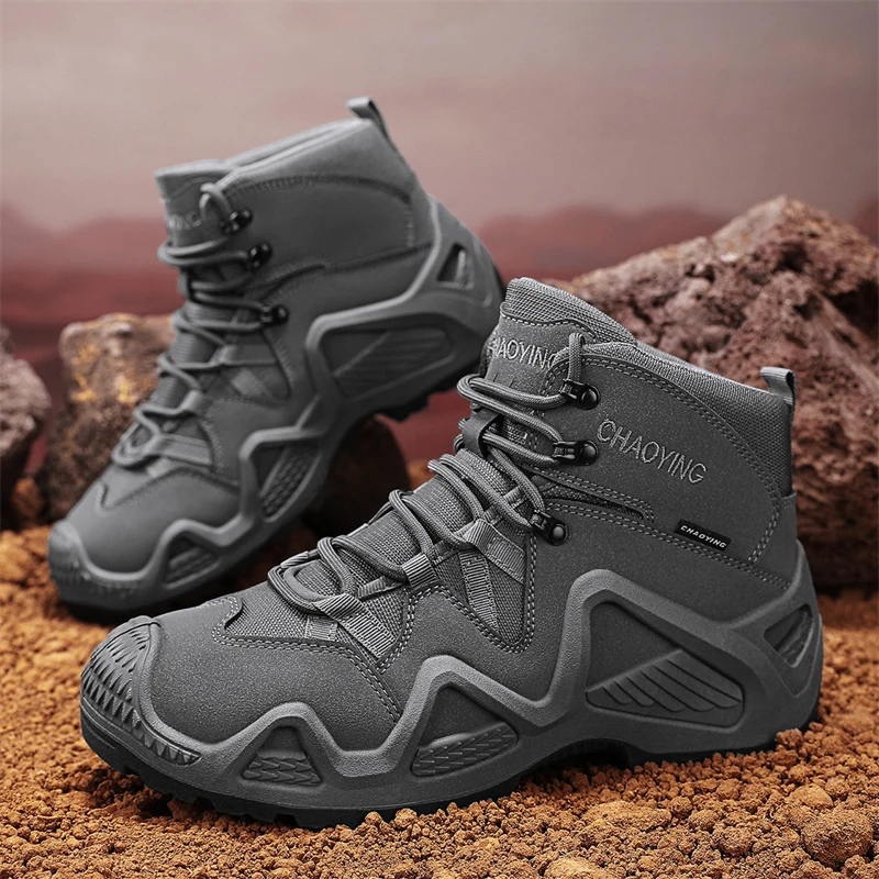 Men Tactical Boots with Straps for Combat Training Waterproof Straps Outdoor Hiking Breathable Shoes Multifunctional