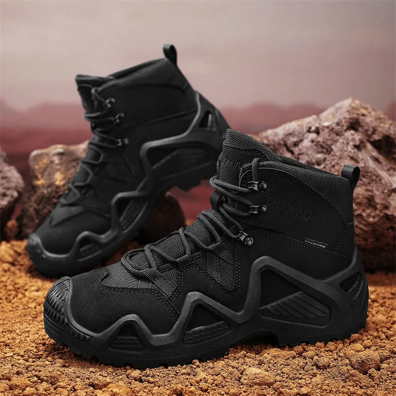 Men Tactical Boots with Straps for Combat Training Waterproof Straps Outdoor Hiking Breathable Shoes Multifunctional