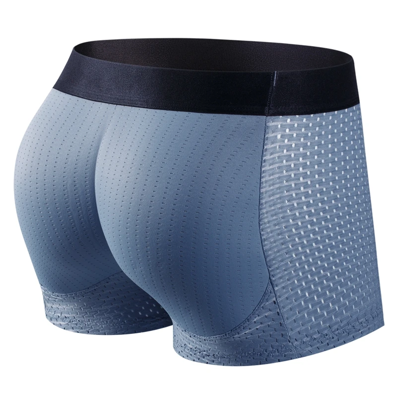 Men Trunks Built-in Fake Butt Hip Lifter Enhancer Shorts Boxer Briefs Padded Underwear Shapewear Underpants Nylon