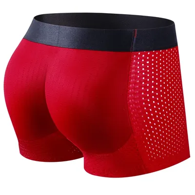 Men Trunks Built-in Fake Butt Hip Lifter Enhancer Shorts Boxer Briefs Padded Underwear Shapewear Underpants Nylon