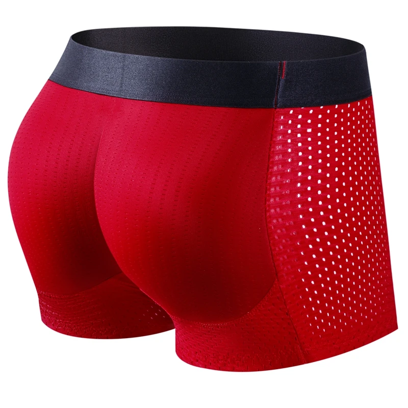Men Trunks Built-in Fake Butt Hip Lifter Enhancer Shorts Boxer Briefs Padded Underwear Shapewear Underpants Nylon