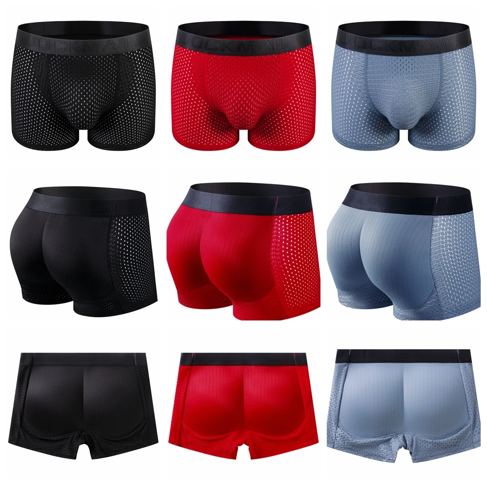 Men Trunks Built-in Fake Butt Hip Lifter Enhancer Shorts Boxer Briefs Padded Underwear Shapewear Underpants Nylon