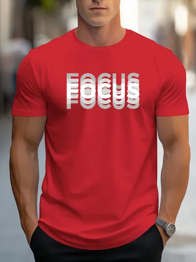 Men's 100% Cotton Casual Sports Loose Oversized Focus Print Round Neck Short Sleeved T-shirt Top