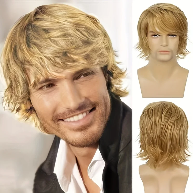 Men's Black Wig Short Natural Fluffy Wig Synthetic Heat-Resistant Halloween Role-Playing Wig Men's Black Wig Short Natural Fluffy Wig Synthetic Heat-Resistant Halloween Role-Playing Wig