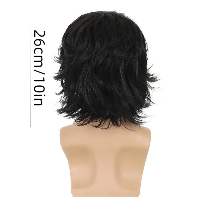 Men's Black Wig Short Natural Fluffy Wig Synthetic Heat-Resistant Halloween Role-Playing Wig