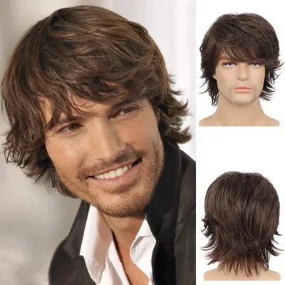 Men's Black Wig Short Natural Fluffy Wig Synthetic Heat-Resistant Halloween Role-Playing Wig
